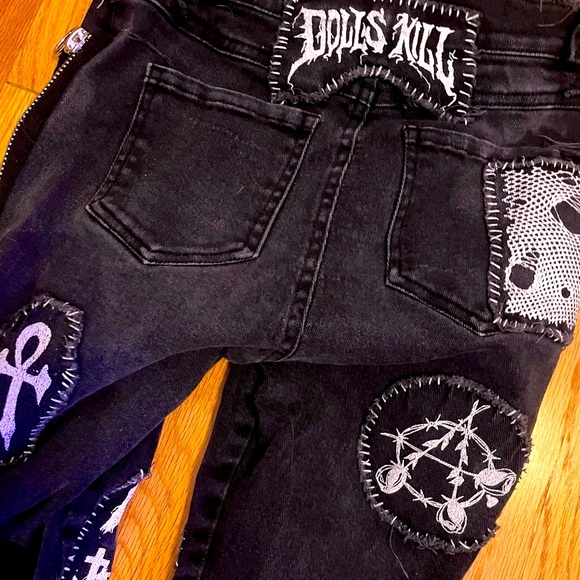 Women’s Black Dolls Kill Patchwork Punk Goth Skinny Jeans - Picture 6 of 13